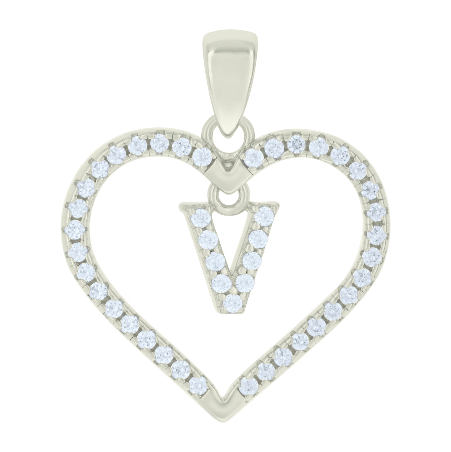 Sterling Silver Womens Cubic-Zirconia Initial Alphabet Heart Charm Pendant