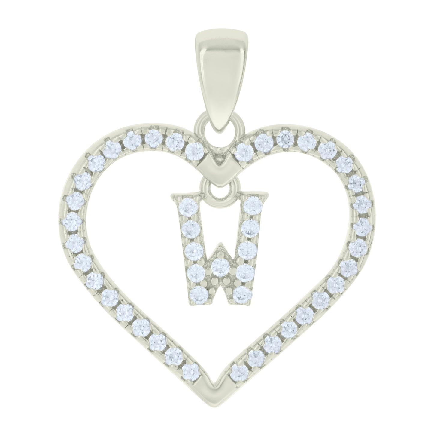 Sterling Silver Womens Cubic-Zirconia Initial Alphabet Heart Charm Pendant