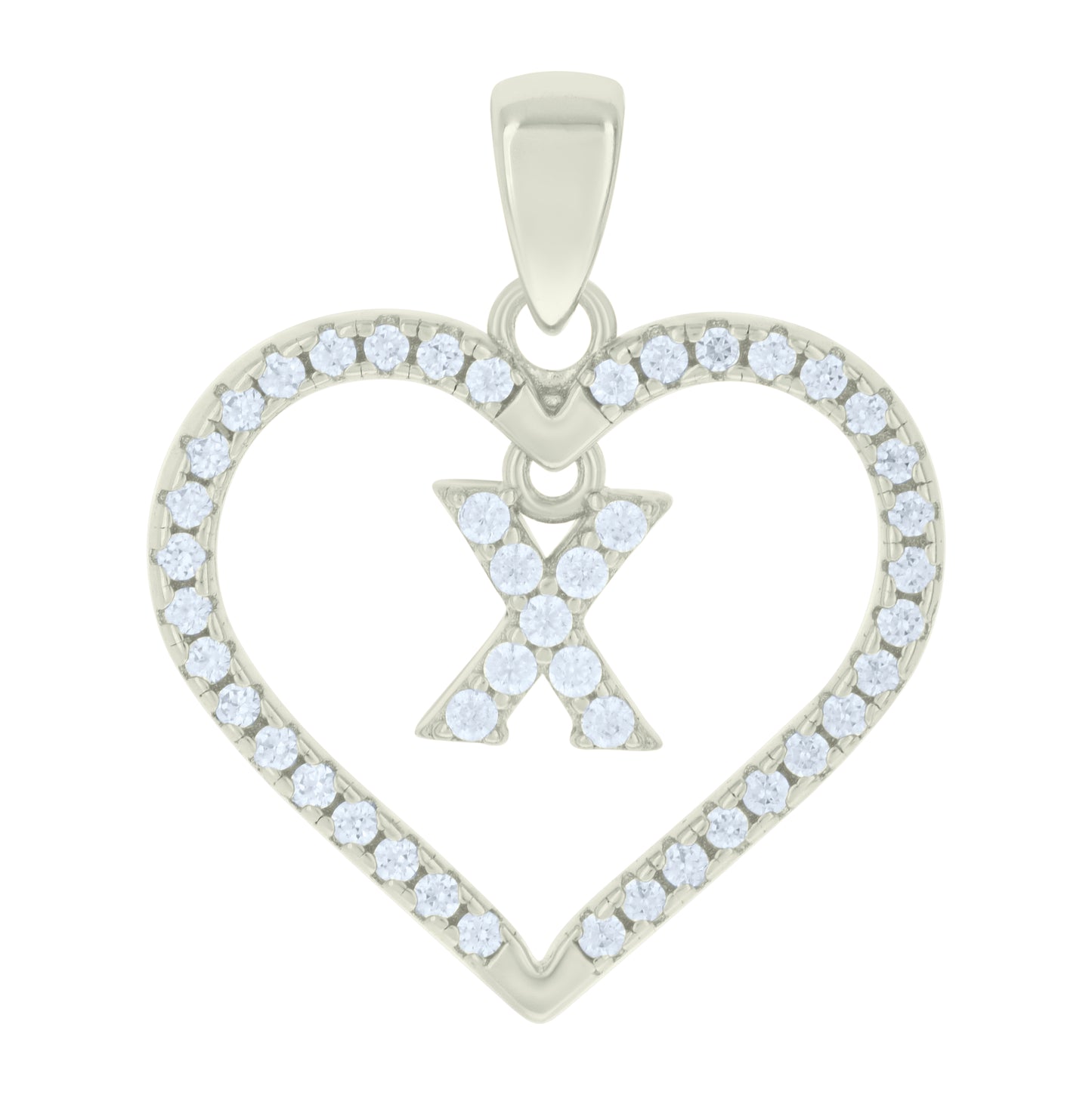 Sterling Silver Womens Cubic-Zirconia Initial Alphabet Heart Charm Pendant