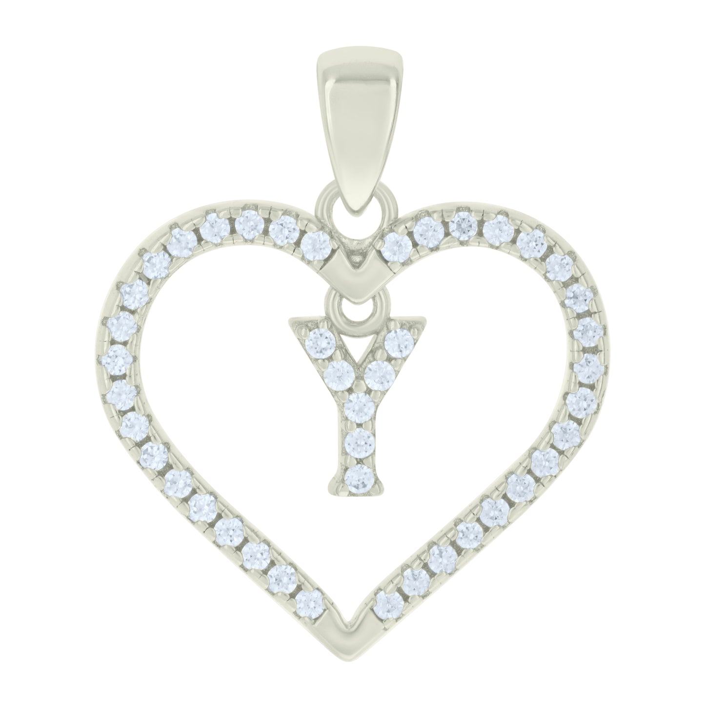 Sterling Silver Womens Cubic-Zirconia Initial Alphabet Heart Charm Pendant