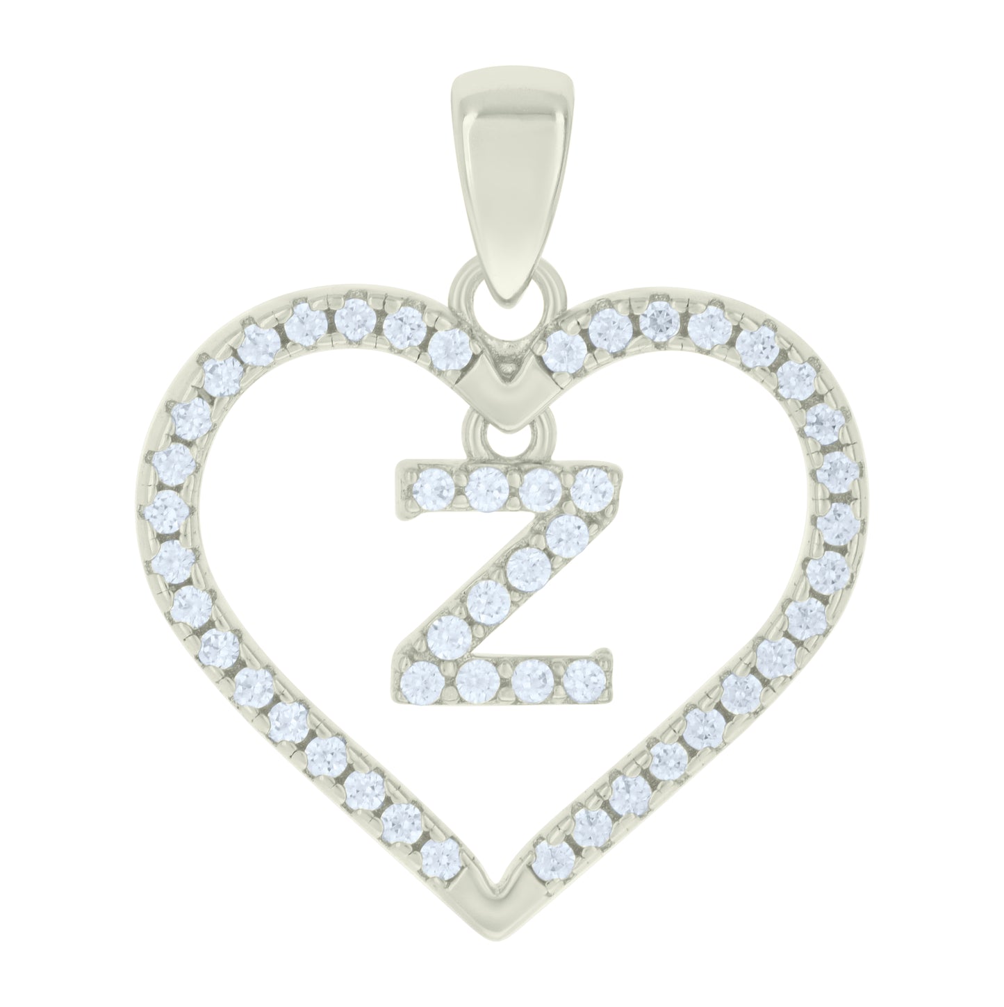 Sterling Silver Womens Cubic-Zirconia Initial Alphabet Heart Charm Pendant