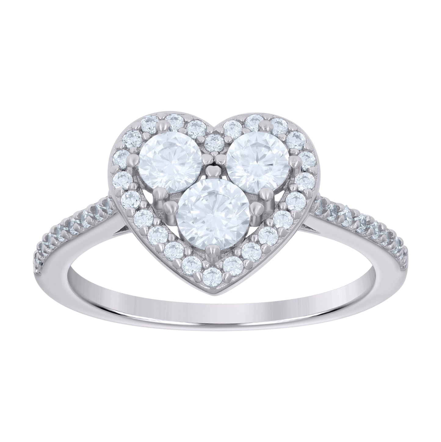 Sterling Silver Women's Cubic-Zirconia Heart Bridal Anniversary Engagement Wedding Ring