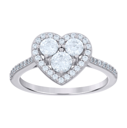 Sterling Silver Women's Cubic-Zirconia Heart Bridal Anniversary Engagement Wedding Ring