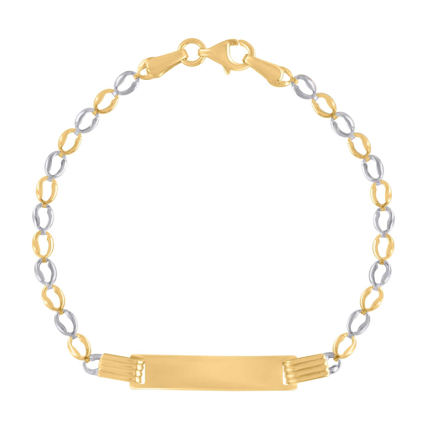 14K Two-tone Gold Womens Fashion Link ID Bracelet Size 6 Inches