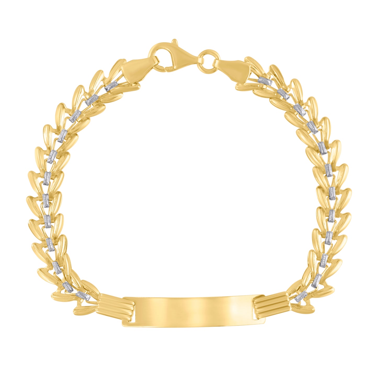 14K Two-tone Gold Womens Fashion Link ID Bracelet Size 6 Inches