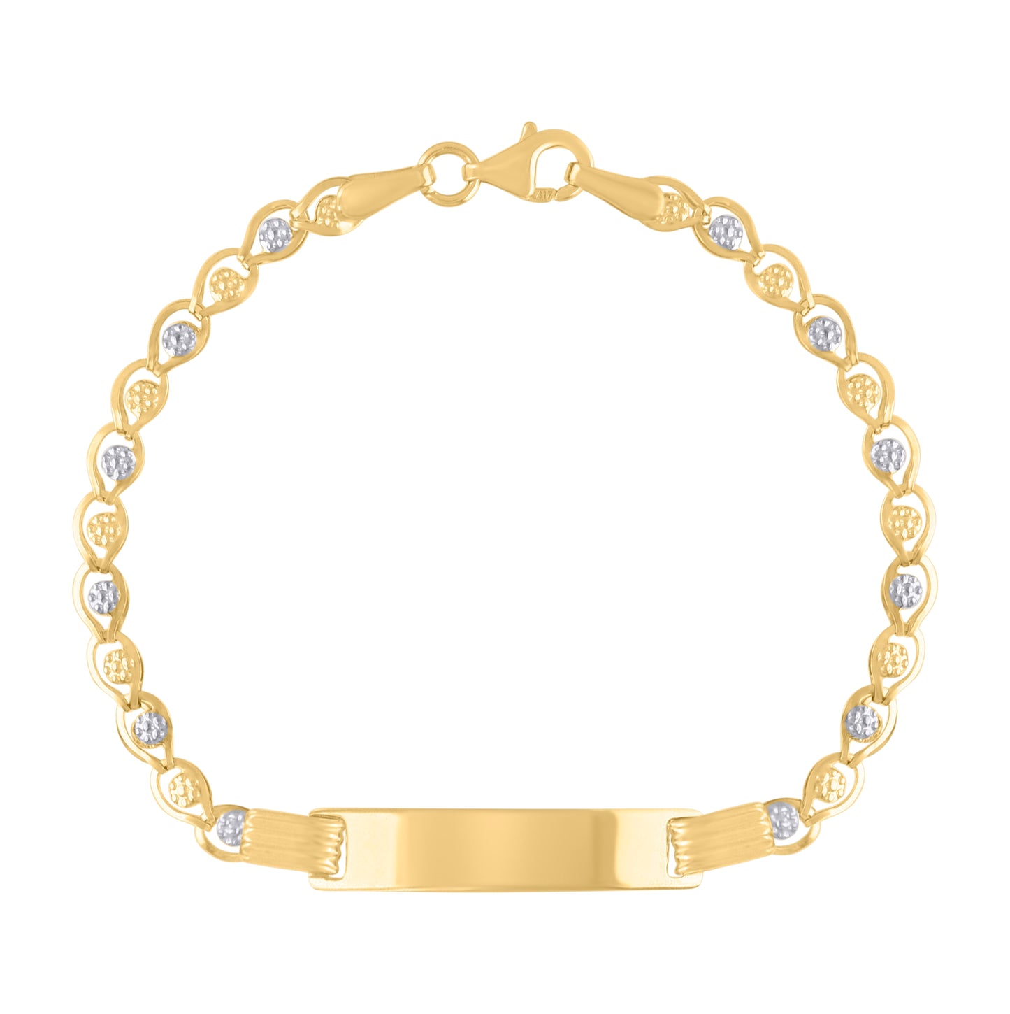 14K Two-tone Gold Womens Fashion Link ID Bracelet Size 6 Inches