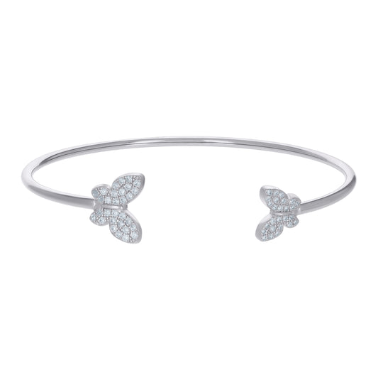 Sterling Silver Womens Cubic-Zirconia Butterfly Fashion Cuff Bangle