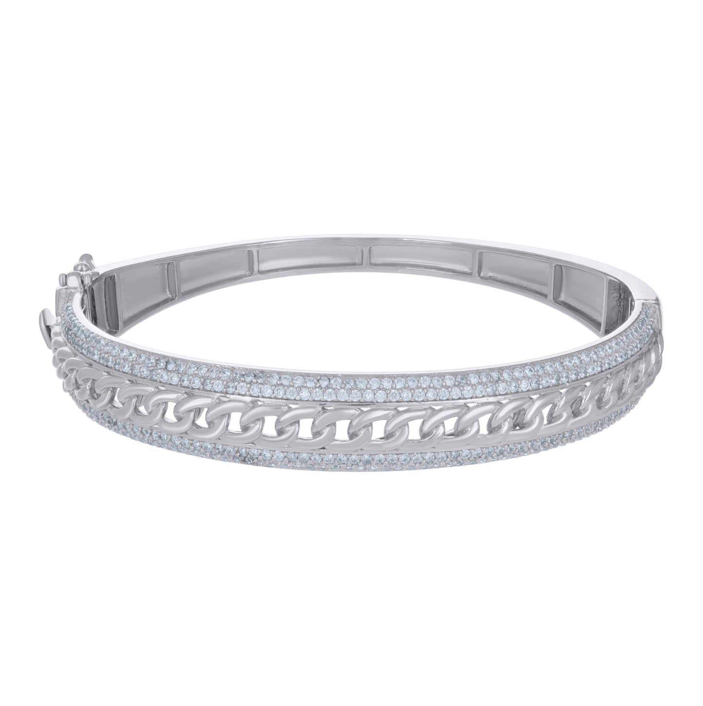 Sterling Silver Womens Cubic-Zirconia Cuban Link Fashion Bangle