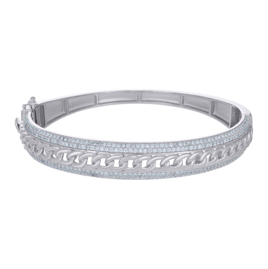 Sterling Silver Womens Cubic-Zirconia Cuban Link Fashion Bangle