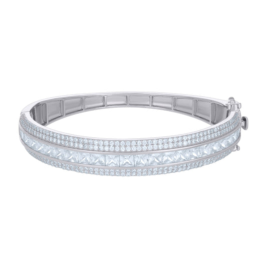 Sterling Silver Womens Princess-cut Round Cubic-Zirconia Fashion Bangle
