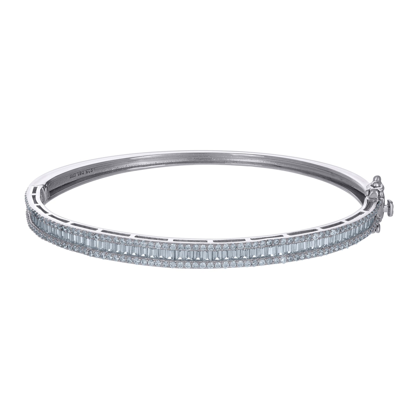 Sterling Silver Womens Baguette Round Cubic-Zirconia Fashion Bangle