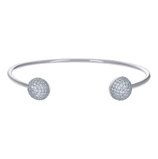 Sterling Silver Womens Cubic-Zirconia Ball Fashion Cuff Bangle