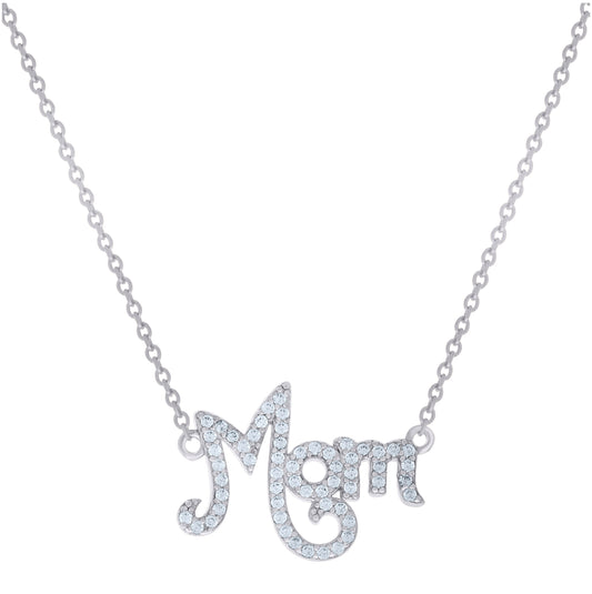 Sterling Silver Womens Cubic-Zirconia Mom Necklace