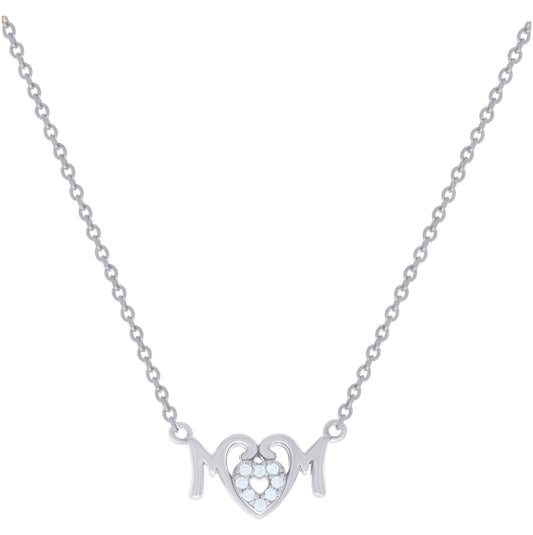 Sterling Silver Womens Cubic-Zirconia Heart Mom Necklace