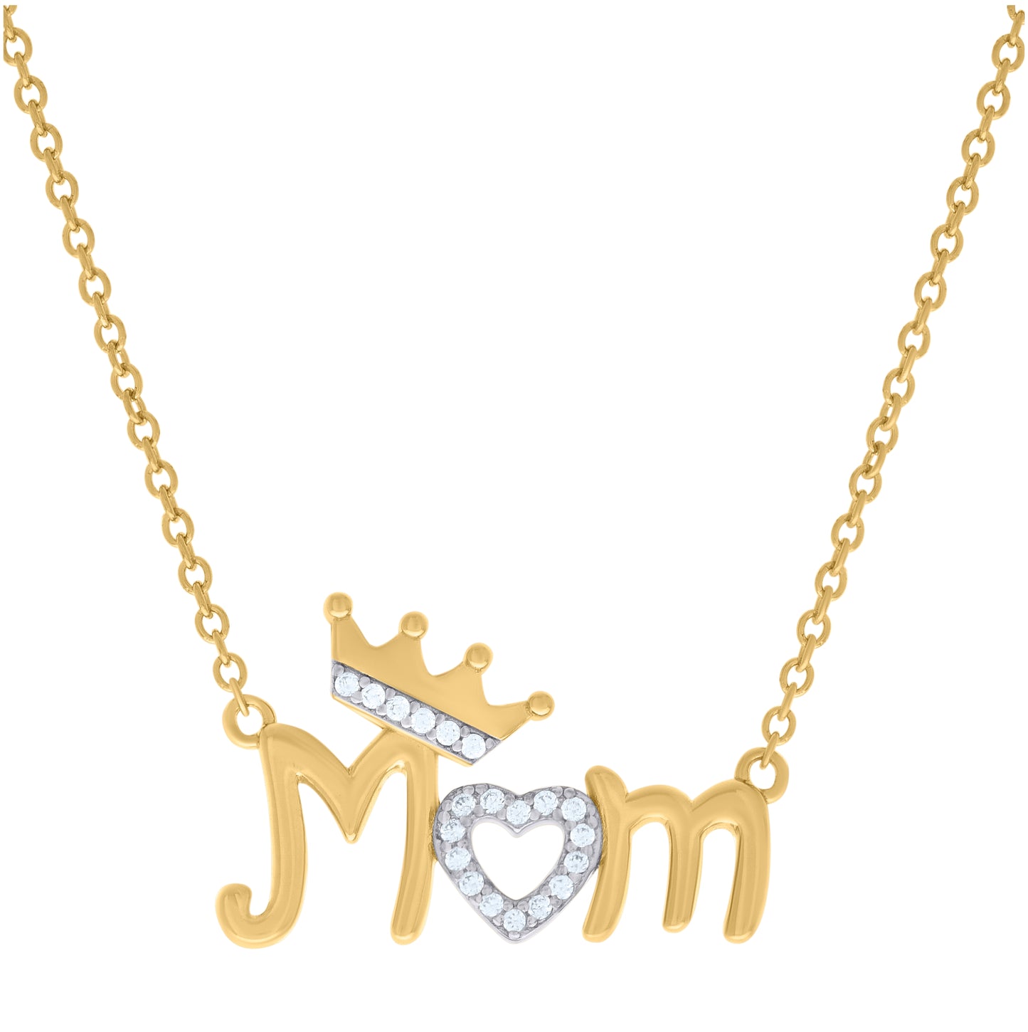 Sterling Silver Womens Cubic-Zirconia Tiara Heart Mom Necklace