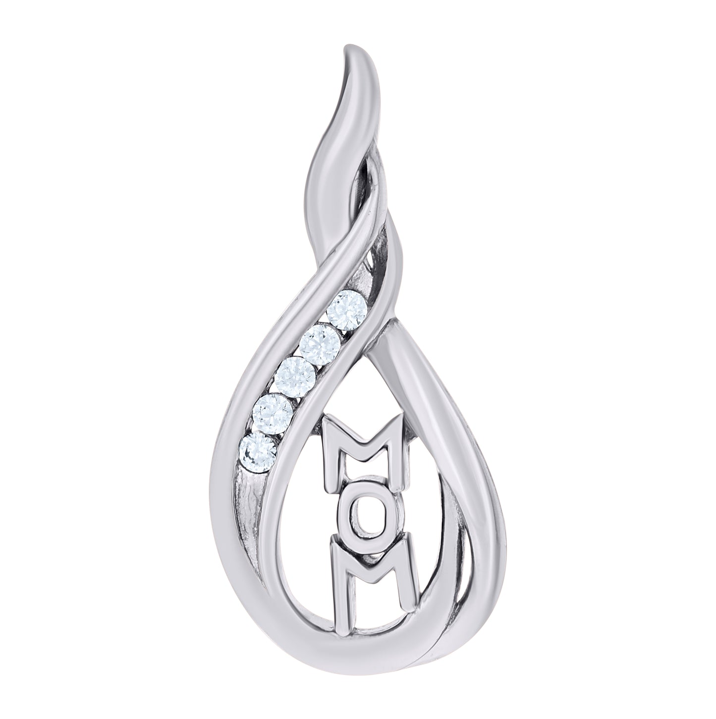 Sterling Silver Womens Cubic-Zirconia Teardrop Mom Charm Pendant