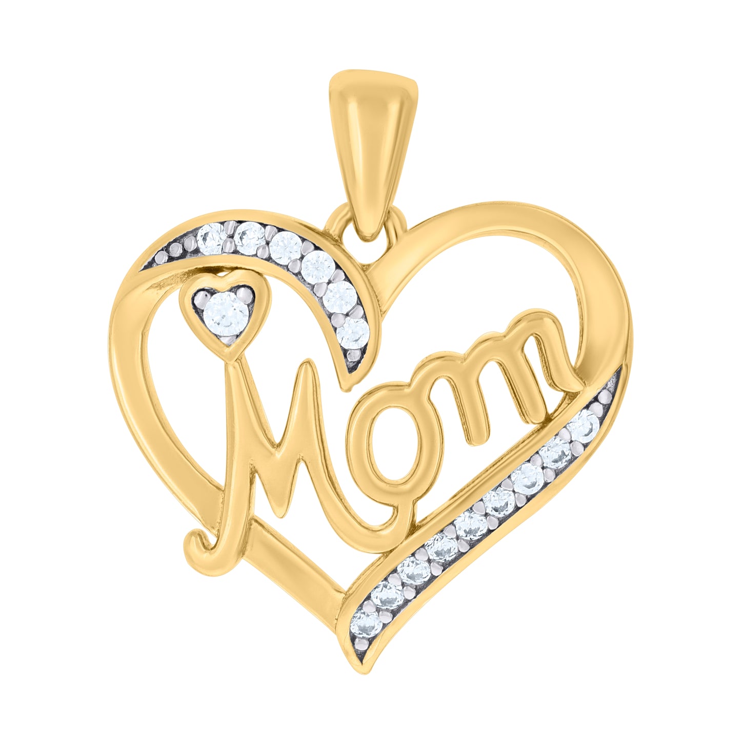 Sterling Silver Womens Cubic-Zirconia Heart Mom Charm Pendant