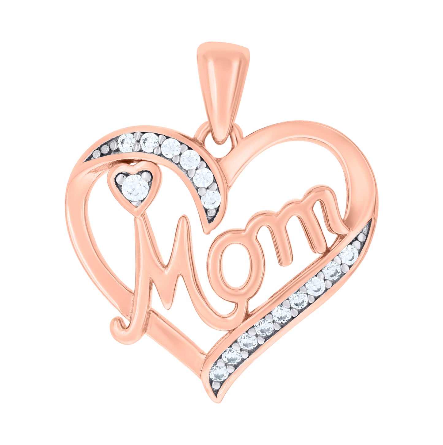 Sterling Silver Womens Cubic-Zirconia Heart Mom Charm Pendant