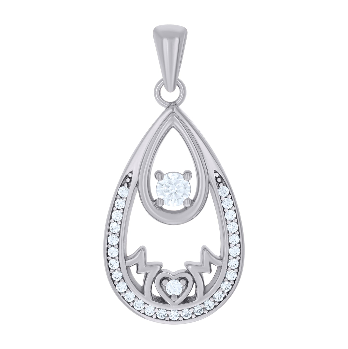 Sterling Silver Womens Cubic-Zirconia Teardrop Mom Charm Pendant