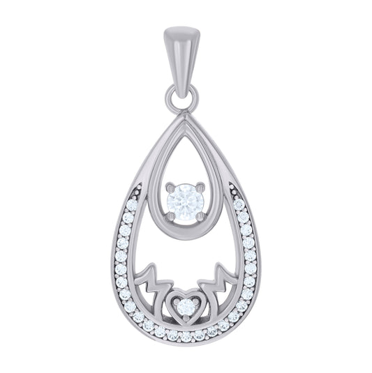 Sterling Silver Womens Cubic-Zirconia Teardrop Mom Charm Pendant
