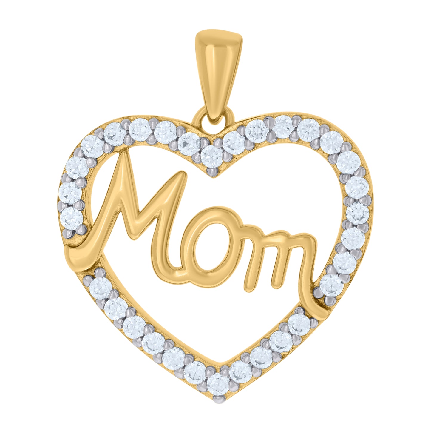 Sterling Silver Womens Cubic-Zirconia Heart Mom Charm Pendant