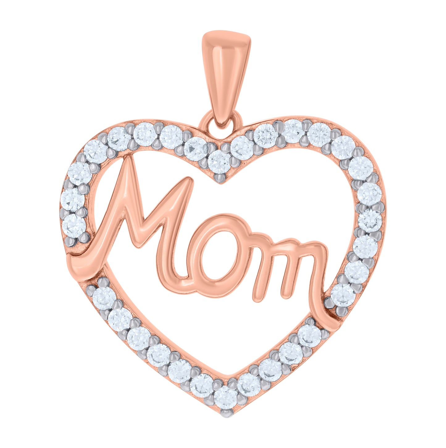 Sterling Silver Womens Cubic-Zirconia Heart Mom Charm Pendant