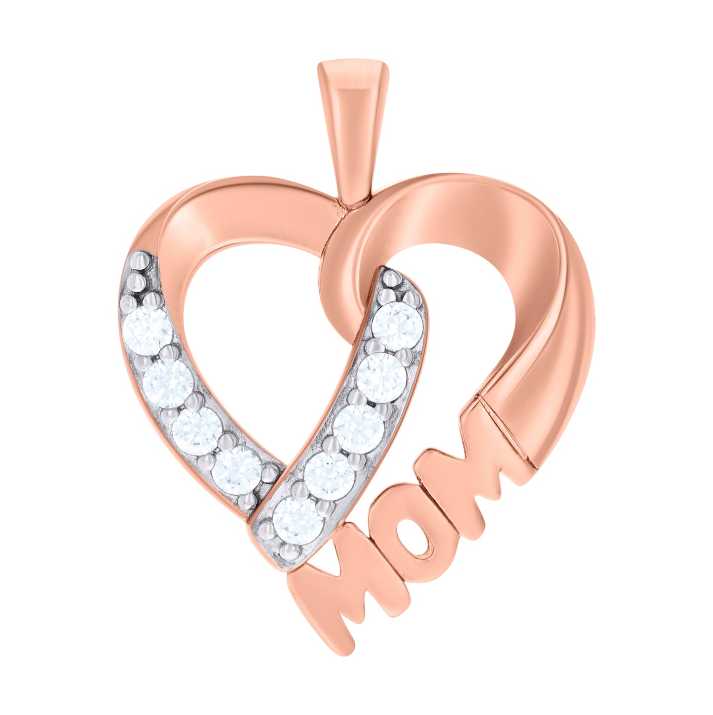 Sterling Silver Womens Cubic-Zirconia Heart Mom Charm Pendant