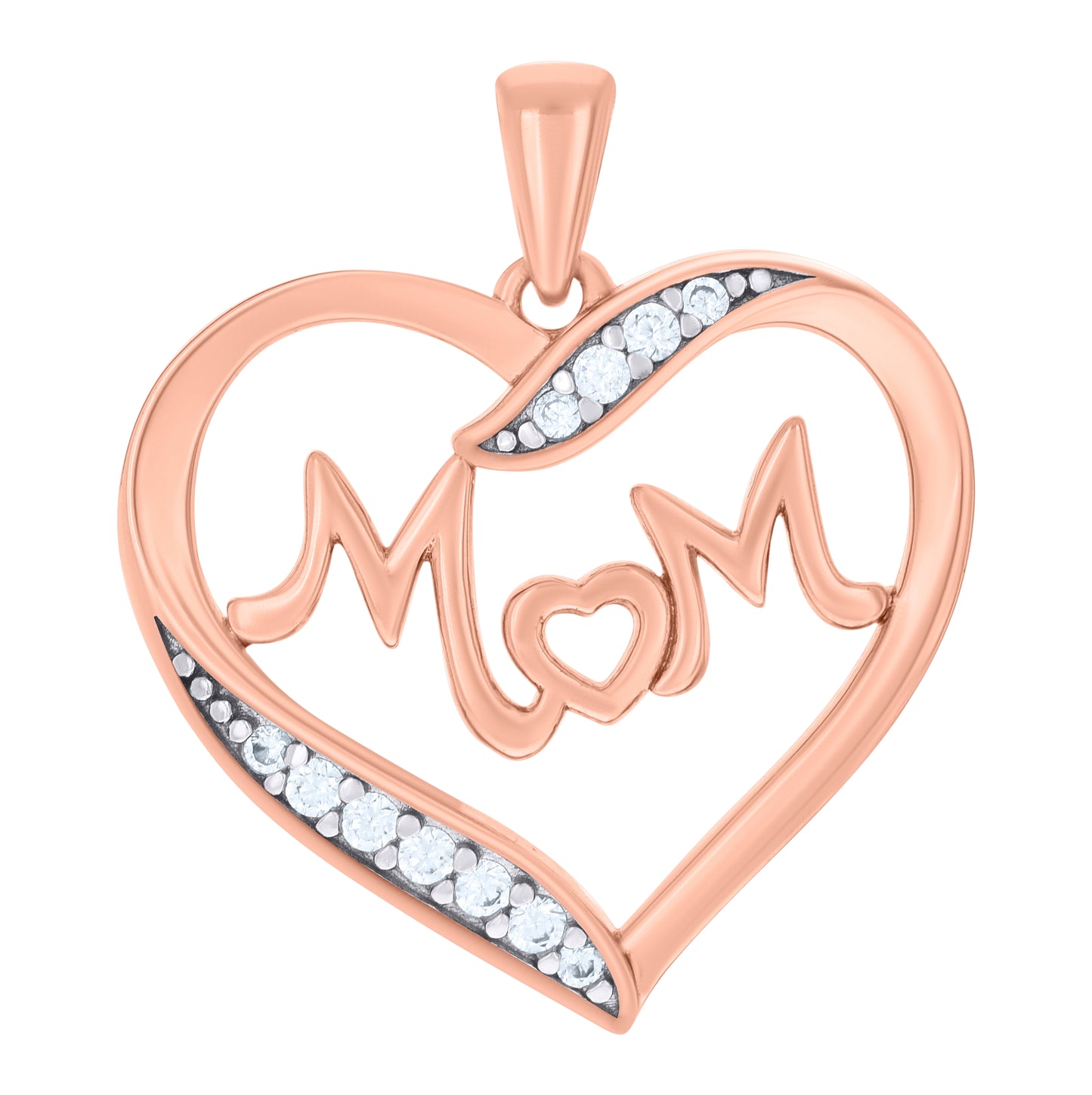Sterling Silver Womens Cubic-Zirconia Heart Mom Charm Pendant