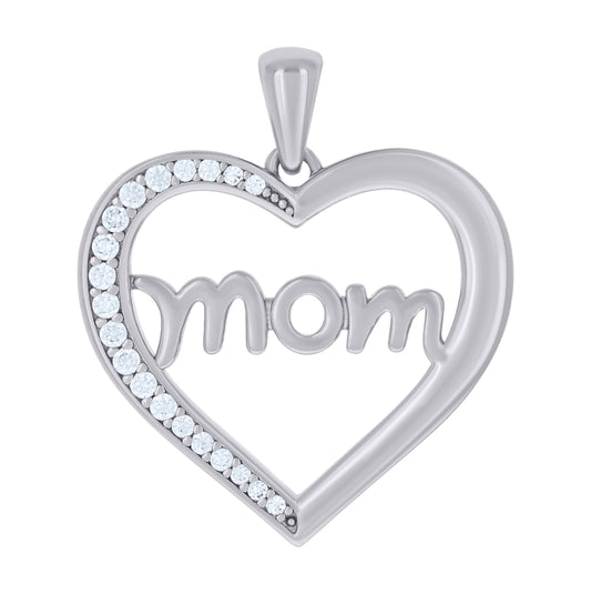 Sterling Silver Womens Cubic-Zirconia Heart Mom Charm Pendant