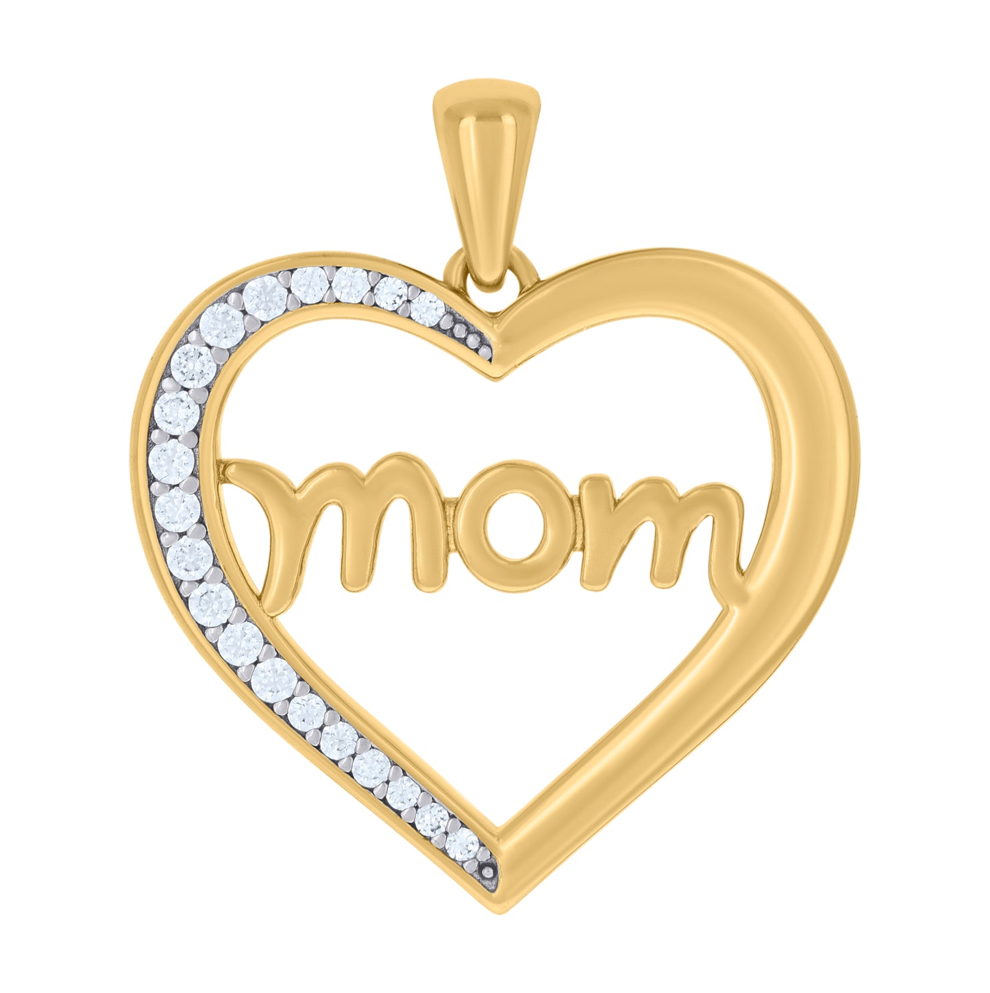 Sterling Silver Womens Cubic-Zirconia Heart Mom Charm Pendant