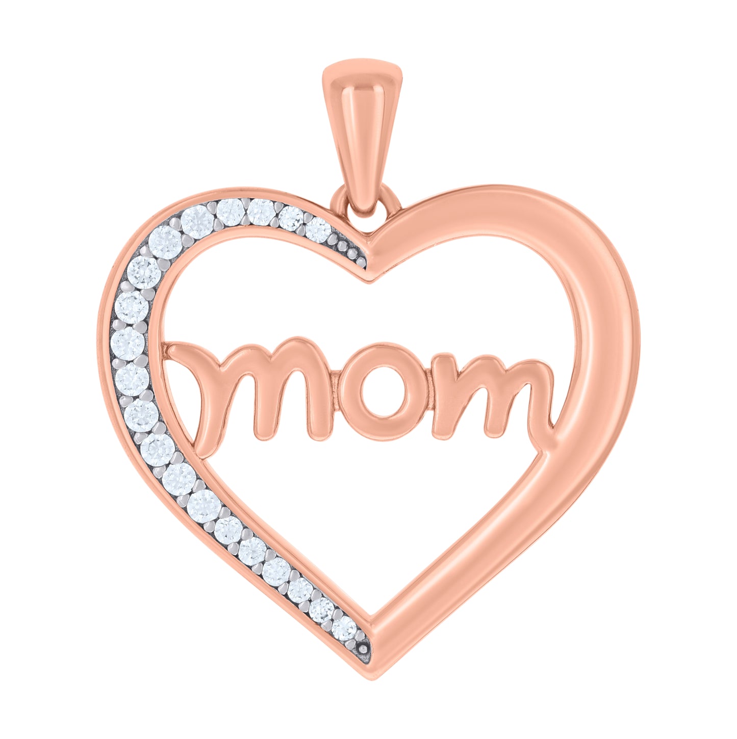 Sterling Silver Womens Cubic-Zirconia Heart Mom Charm Pendant