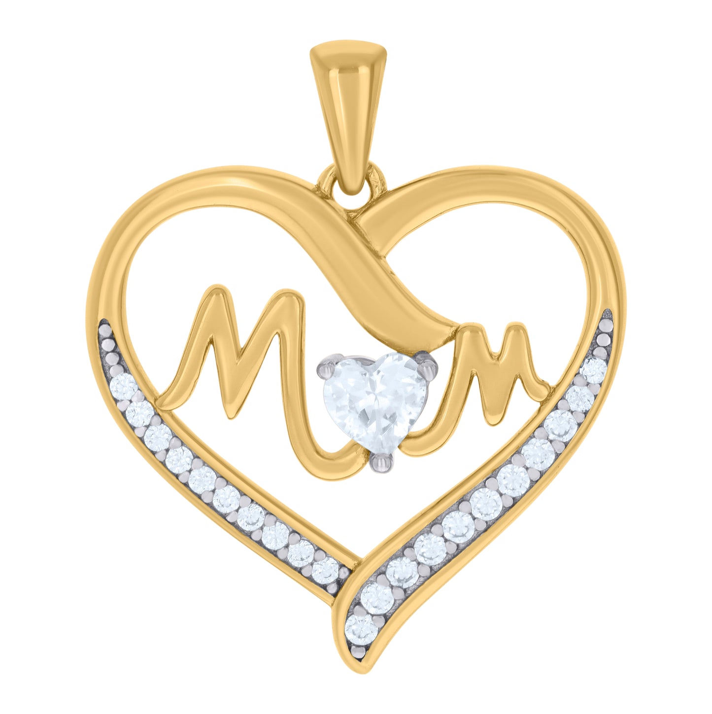Sterling Silver Womens Heart Round Cubic-Zirconia Heart Mom Charm Pendant