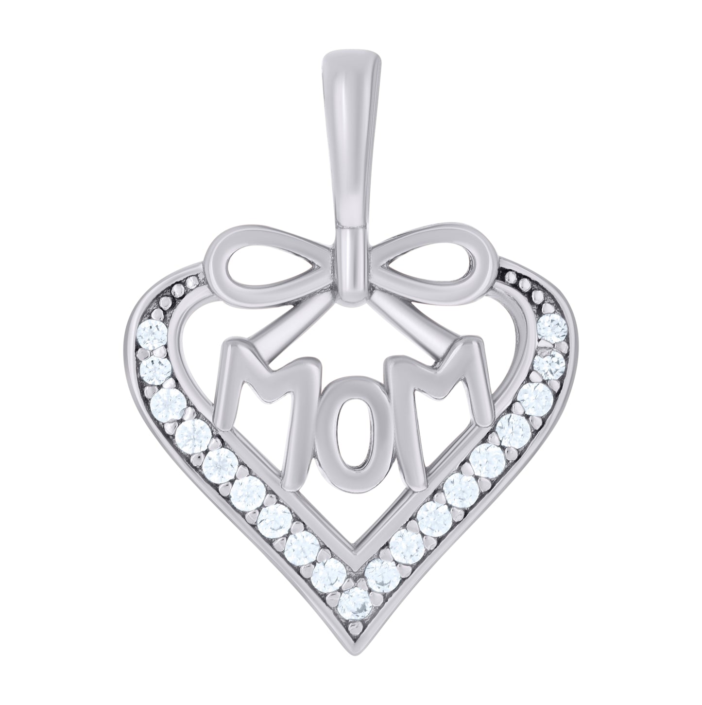 Sterling Silver Womens Cubic-Zirconia Heart Mom Charm Pendant