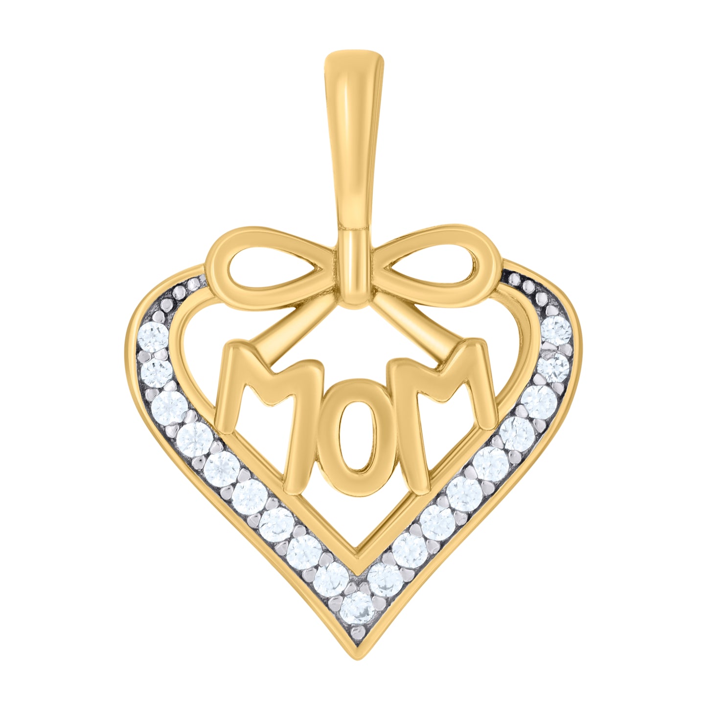 Sterling Silver Womens Cubic-Zirconia Heart Mom Charm Pendant