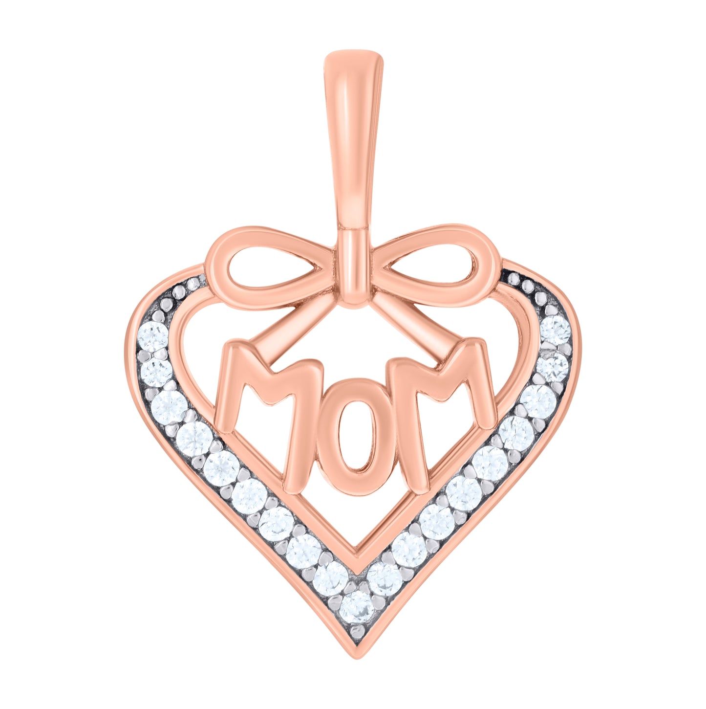 Sterling Silver Womens Cubic-Zirconia Heart Mom Charm Pendant