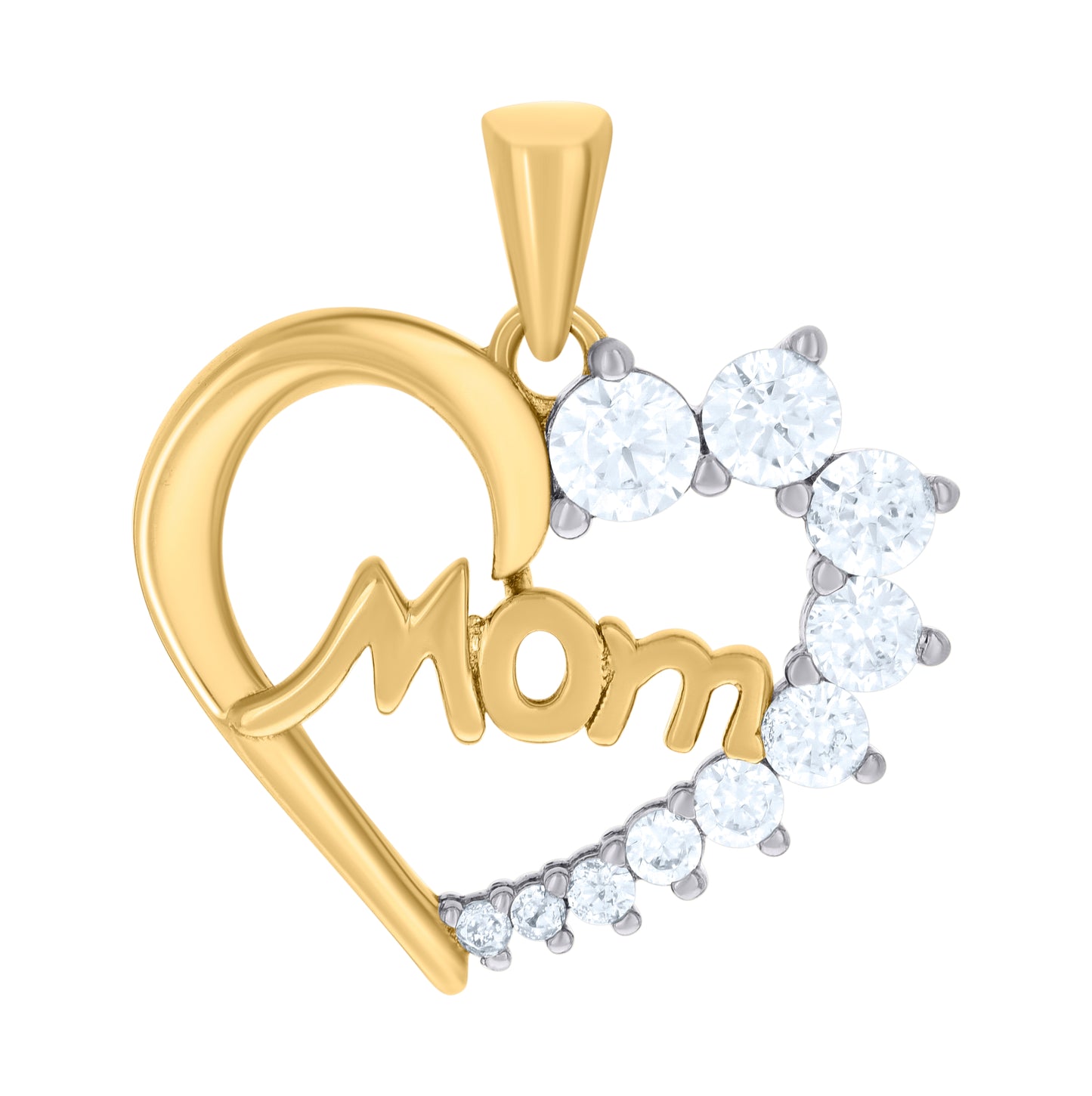 Sterling Silver Womens Cubic-Zirconia Heart Mom Charm Pendant