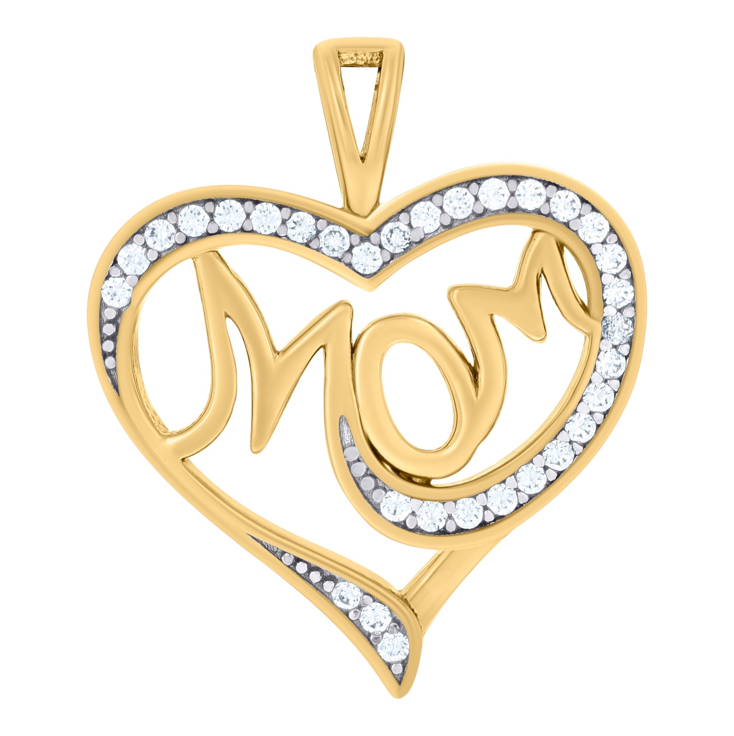 Sterling Silver Womens Cubic-Zirconia Heart Mom Charm Pendant
