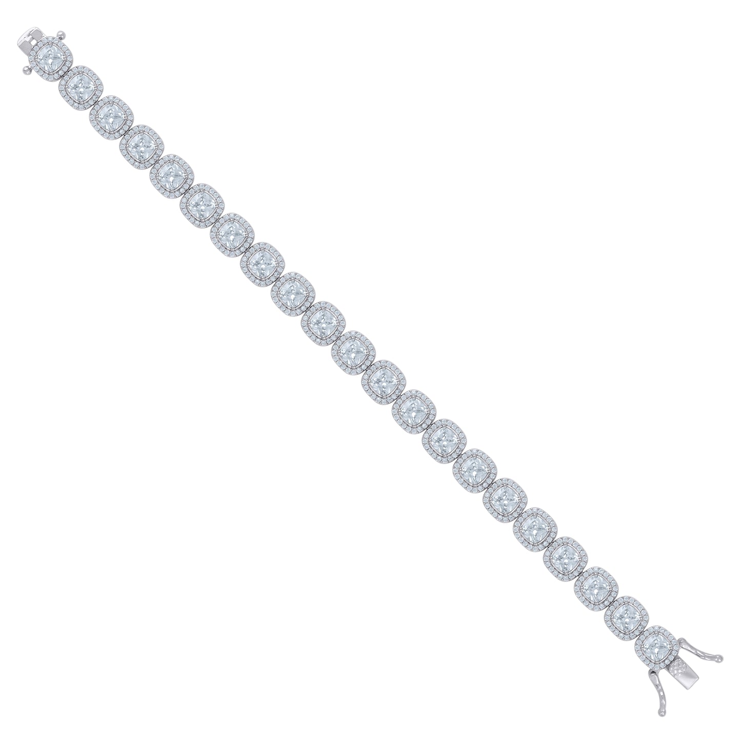 Sterling Silver Womens Cubic-Zirconia Link Fashion Bracelet Size 7 Inches