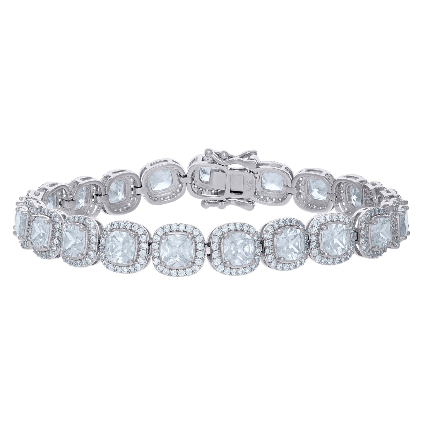 Sterling Silver Womens Cubic-Zirconia Link Fashion Bracelet Size 7 Inches