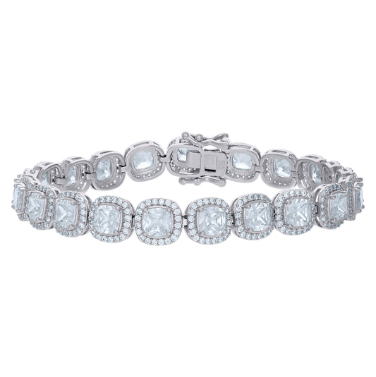 Sterling Silver Womens Cubic-Zirconia Link Fashion Bracelet Size 7 Inches