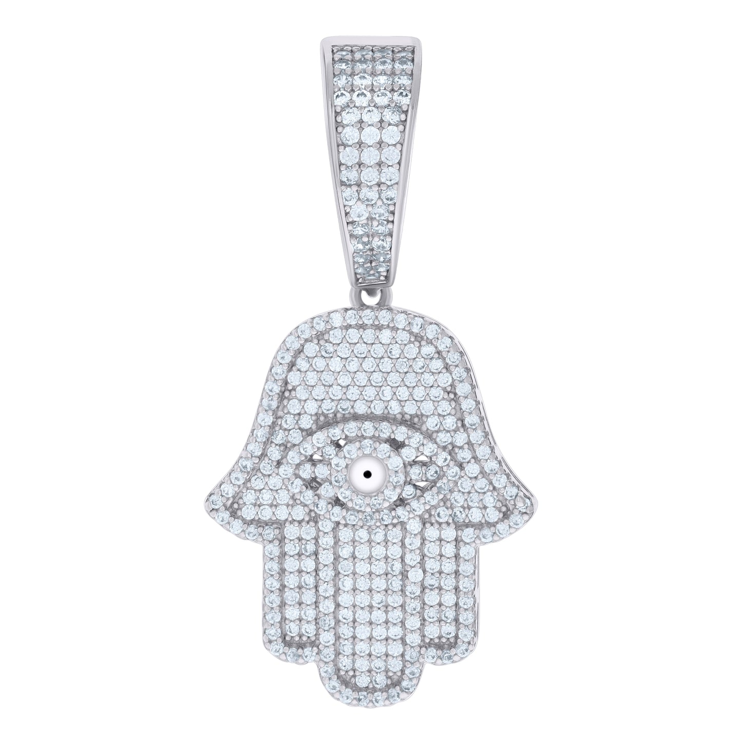 Sterling Silver Mens Cubic-Zirconia Evil Eye Hamsa Symbol Religious Charm Pendant