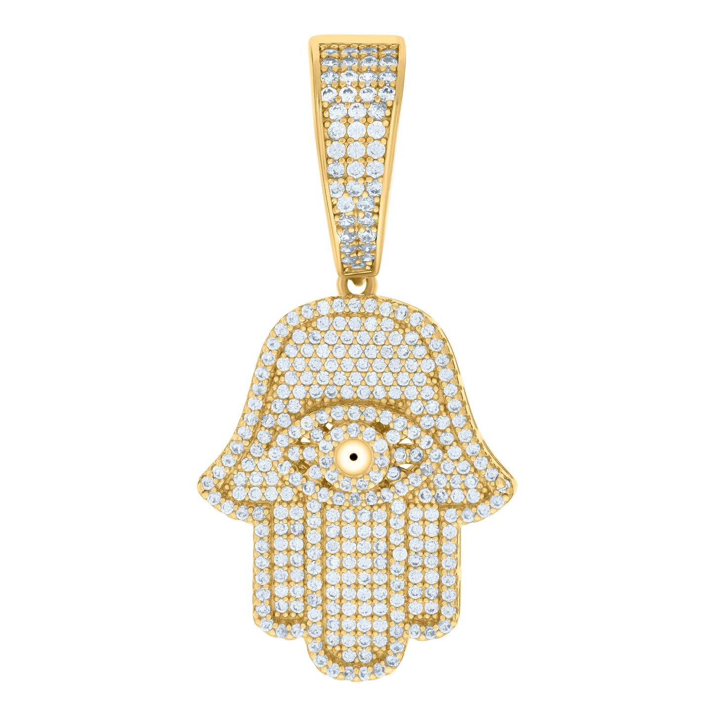 Sterling Silver Mens Cubic-Zirconia Evil Eye Hamsa Symbol Religious Charm Pendant