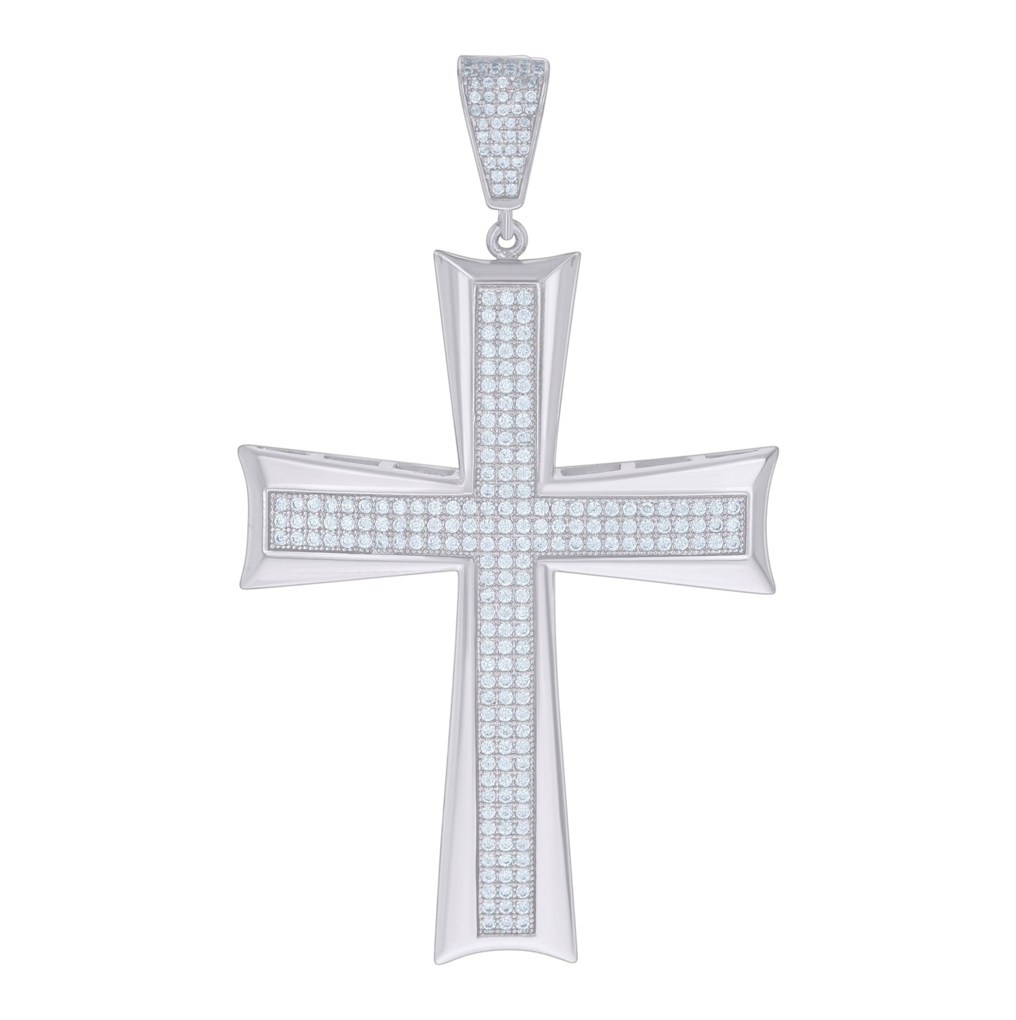 Sterling Silver Mens Cubic-Zirconia Cross Religious Charm Pendant