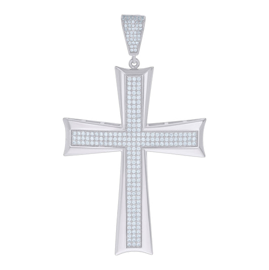 Sterling Silver Mens Cubic-Zirconia Cross Religious Charm Pendant