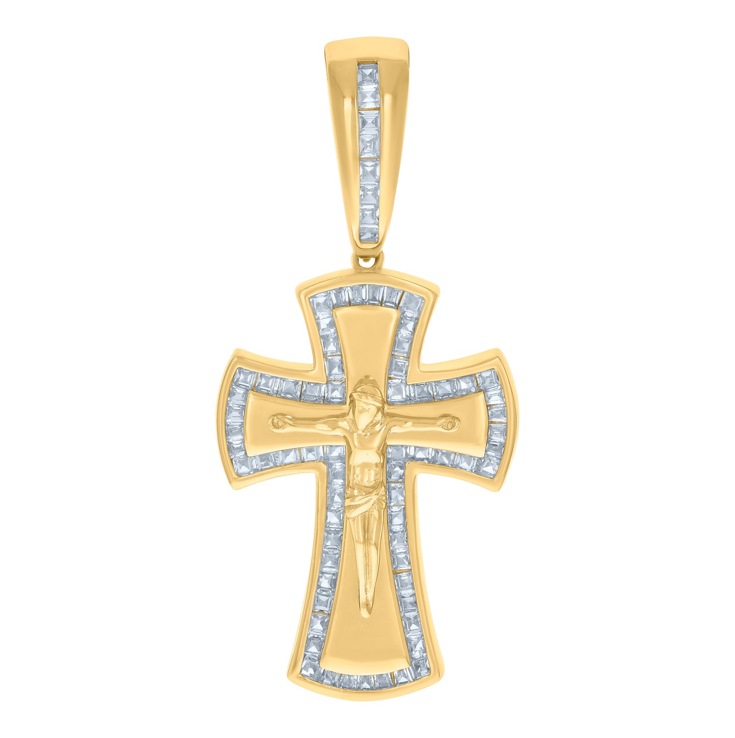 Sterling Silver Mens Baguette Cubic-Zirconia Crucifix Cross Religious Charm Pendant
