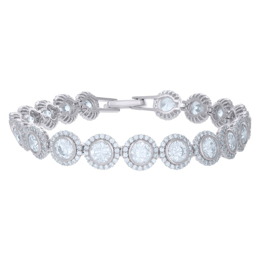 Sterling Silver Womens Cubic-Zirconia Link Fashion Bracelet Size 7 Inches
