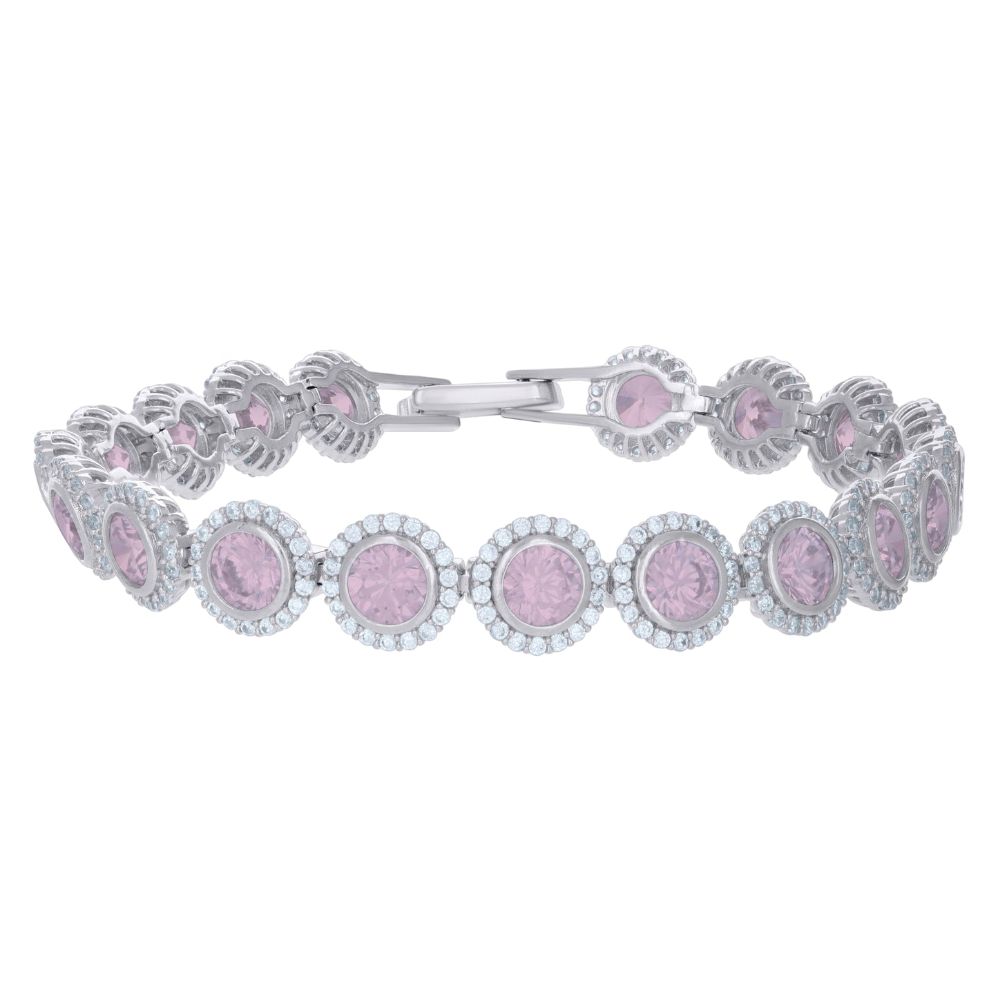 Sterling Silver Womens Cubic-Zirconia Link Fashion Bracelet Size 7 Inches