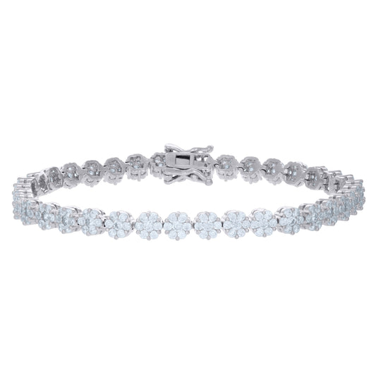 Sterling Silver Womens Cubic-Zirconia Flower Link Fashion Bracelet Size 7 Inches