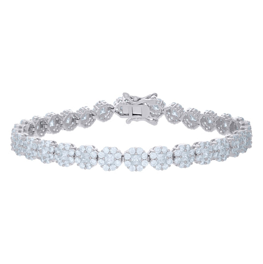 Sterling Silver Womens Cubic-Zirconia Flower Link Bracelet Size 7 Inches