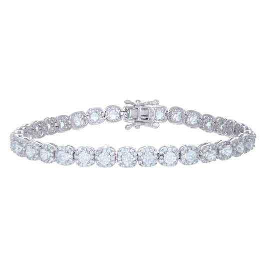 Sterling Silver Womens Cubic-Zirconia Link Fashion Bracelet Size 7 Inches